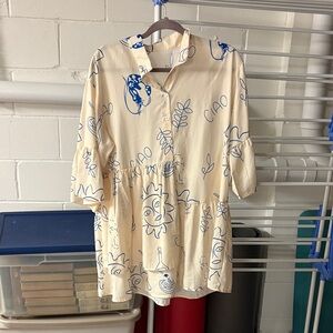 Commense Cream and Blue Patterned Dress